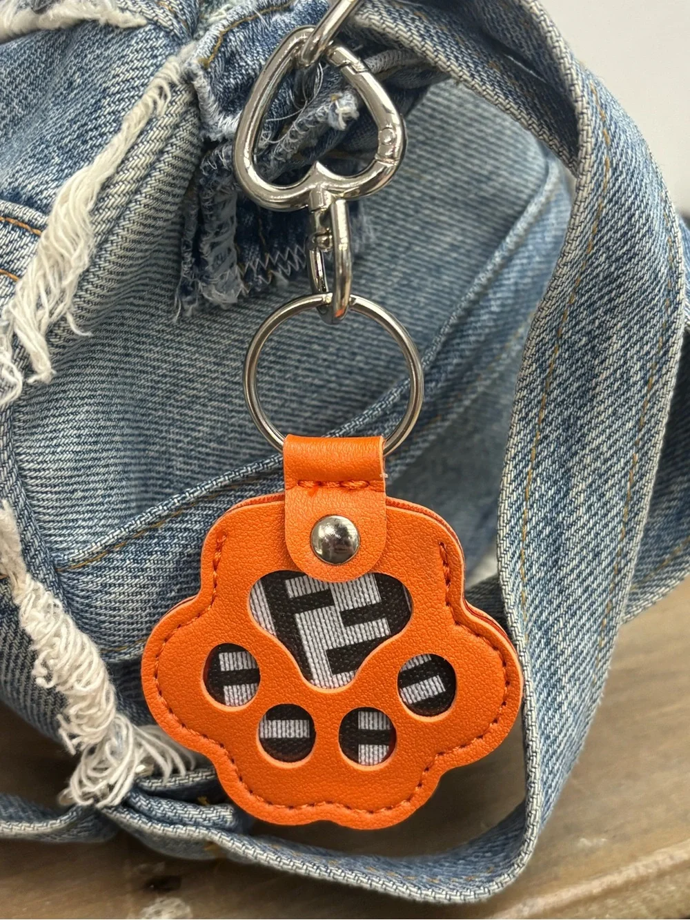 Fendi Orange Dog Paw Bag Charm, 5 inches